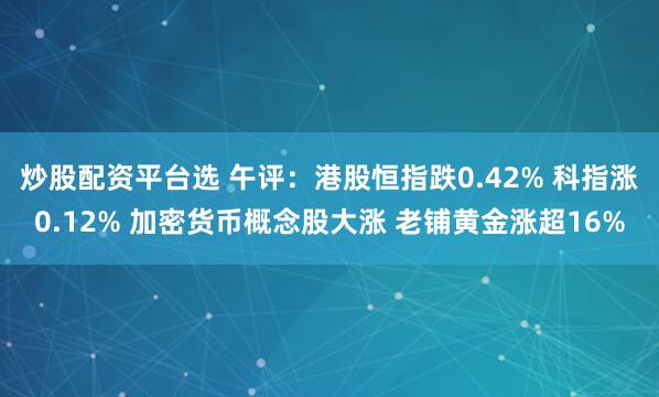 炒股配资平台选 午评：港股恒指跌0.42% 科指涨0.12% 加密货币概念股大涨 老铺黄金涨超16%
